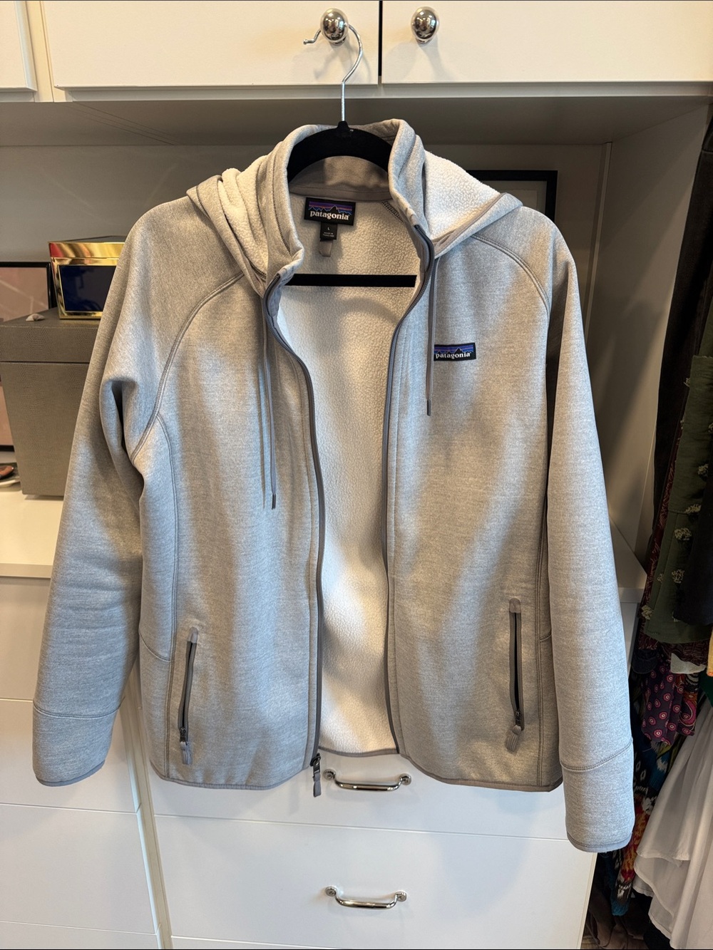 Patagonia Light Gray Hooded Full-Zip Fleece Jacket